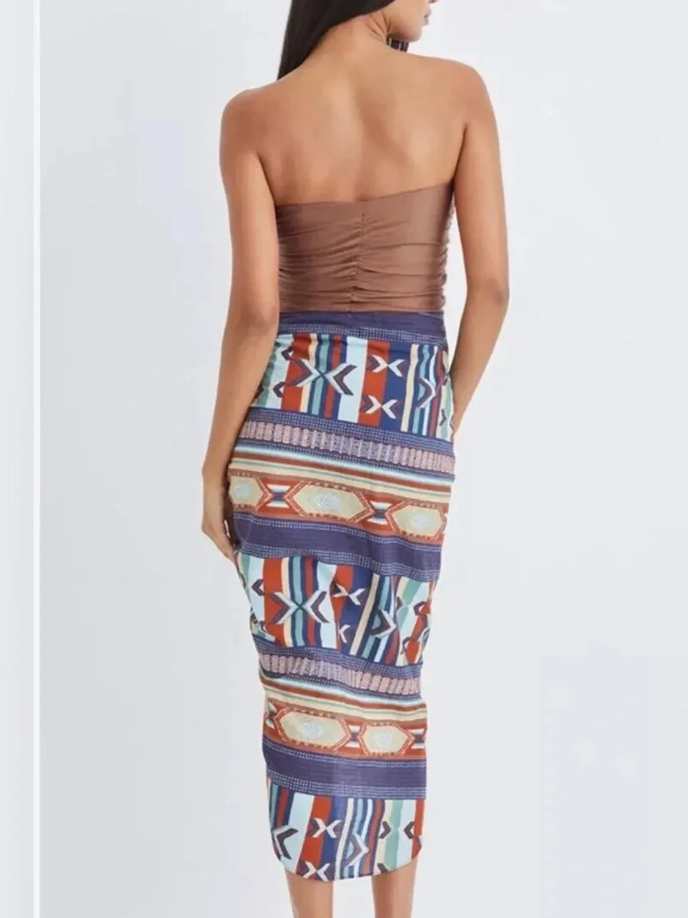 Veronica Beard Multi Aztec Hazel Asymmetrical Ruched Cotton Midi Skirt Sz XS